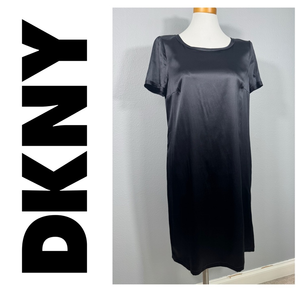 DKNY Black Silk short sleeve shift dress